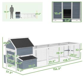 156Extra Large Wooden Chicken Coop With 2 Nesting Box, Run Cage, Waterproof Wave Roof, For 10-15 Chickens, Light Gray (Option: Light Gray)
